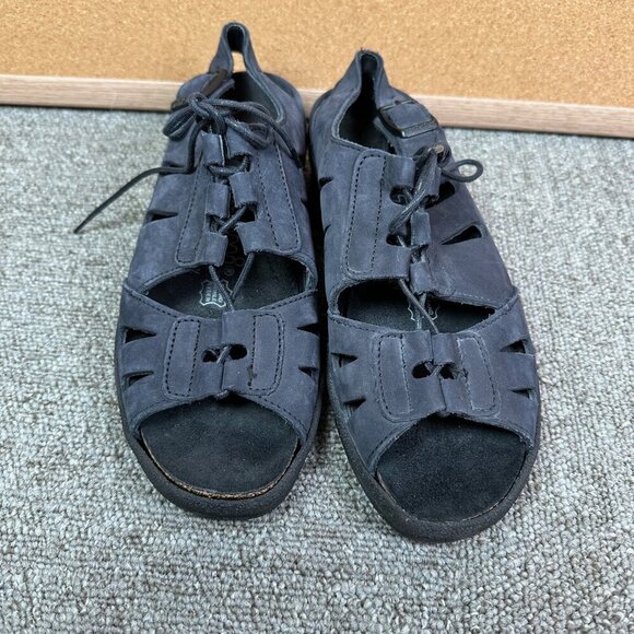 Tatami By Birkenstock Lace Front Open Toe Sandals Black Leather Size 6 / EU 37 - Picture 2 of 4